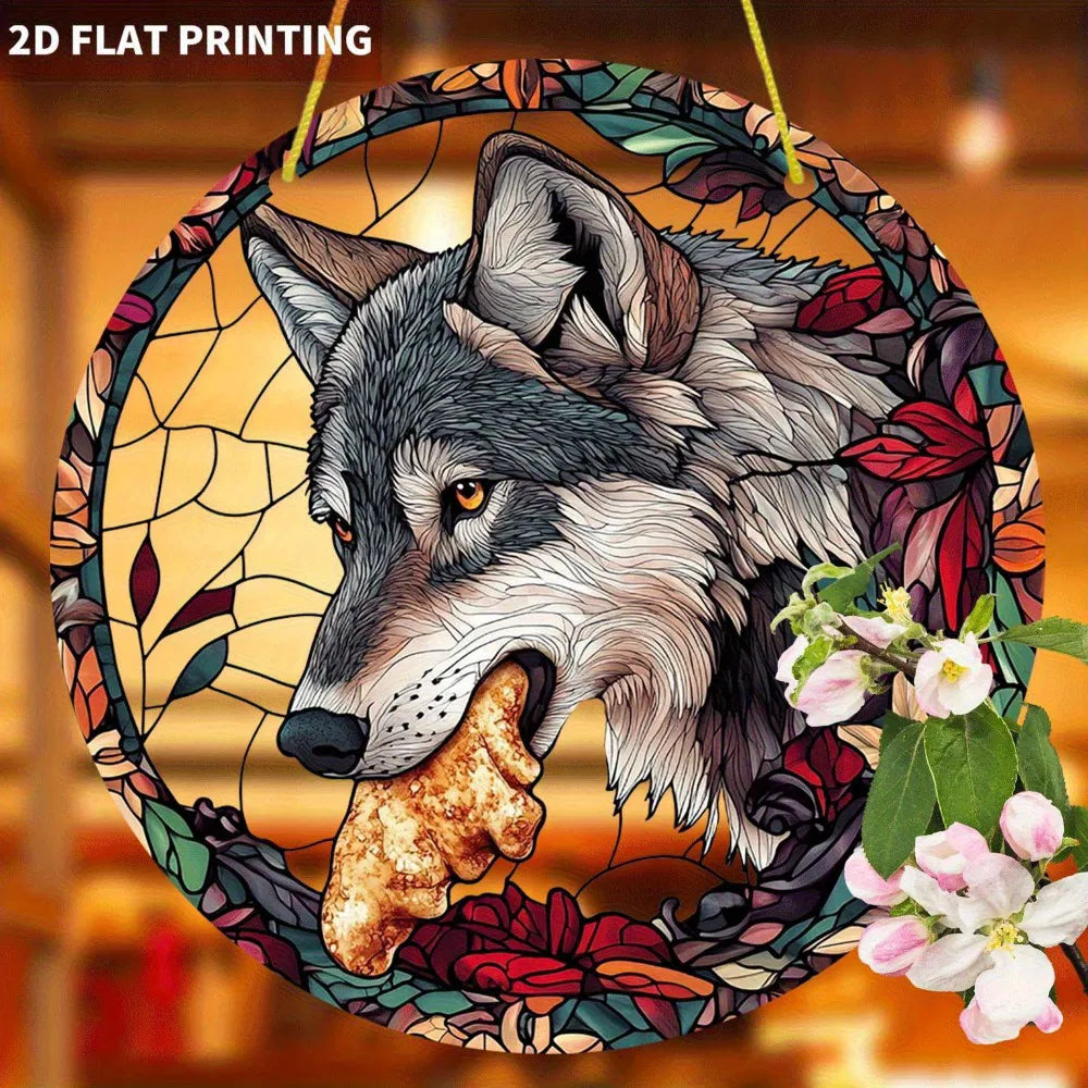 Autumn Floral Bohemian Wolf Acrylic Hanging Wall Art Home Decor