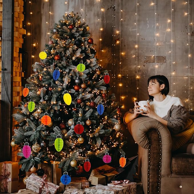 16 Pcs Christmas Honeycomb Hanging Decorations, Paper Ball Ornaments