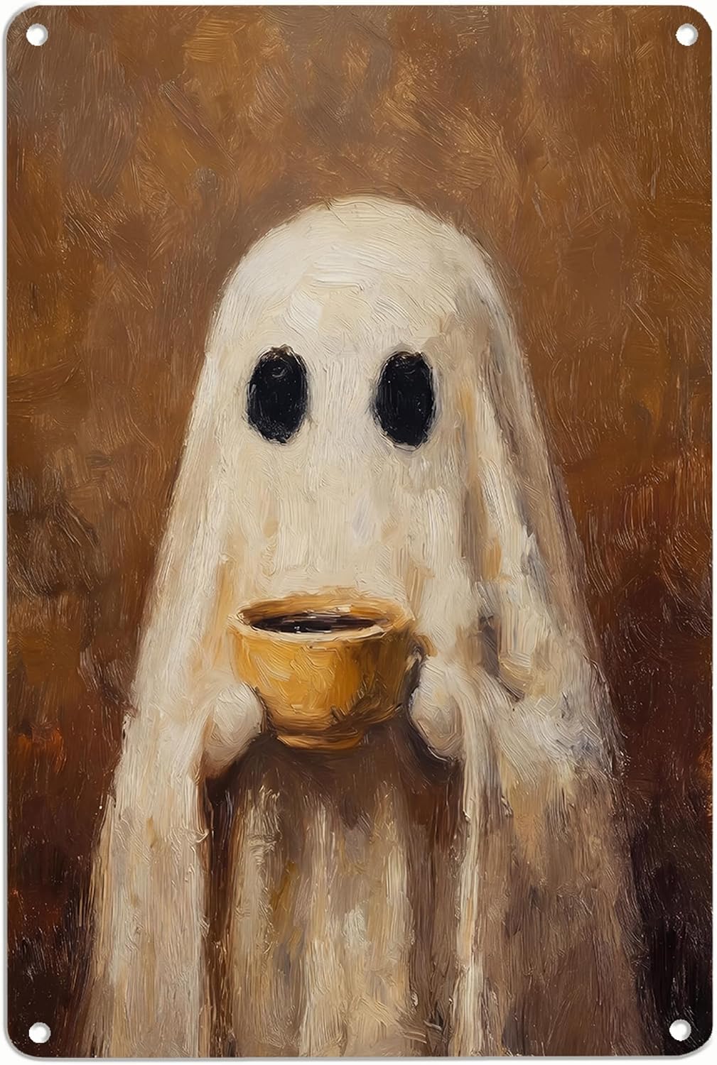 8x12 Inch Funny Ghost Coffee Metal Sign Vintage Halloween Wall Decor