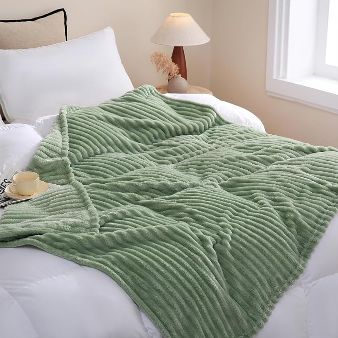 Sage Green Fleece Throw Blanket 50 X 60 Inch For Couch Sofa Living Room