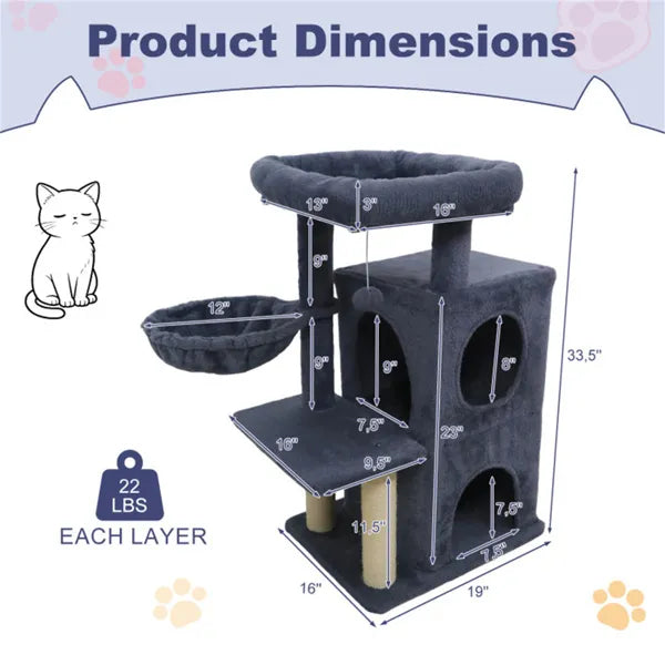Dark Gray 33.5" Multi-level Cat Tree With 2-Tier Condo, Sisal