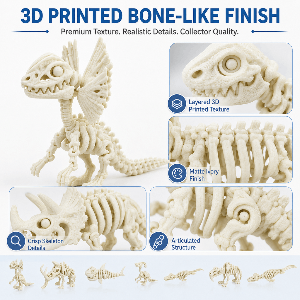 1PC 3D Printed Articulated Prehistoric Skeleton Figure, Bone-like