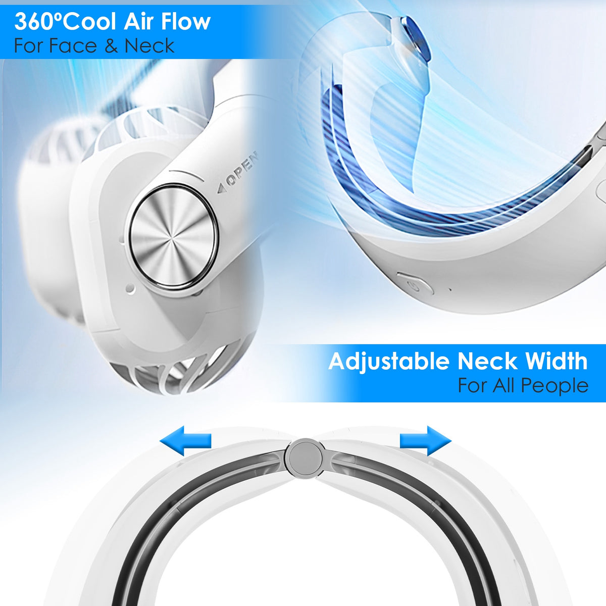 White-green Options -- 1Pc Portable Neck Hanging Fan Hands-free Cooling