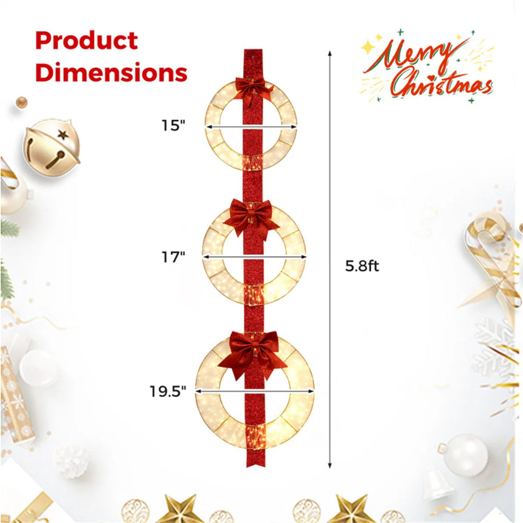 Christmas Wreath Set: 3 Festive Wreaths With 450 Leds, Red Ribbon, IP44
