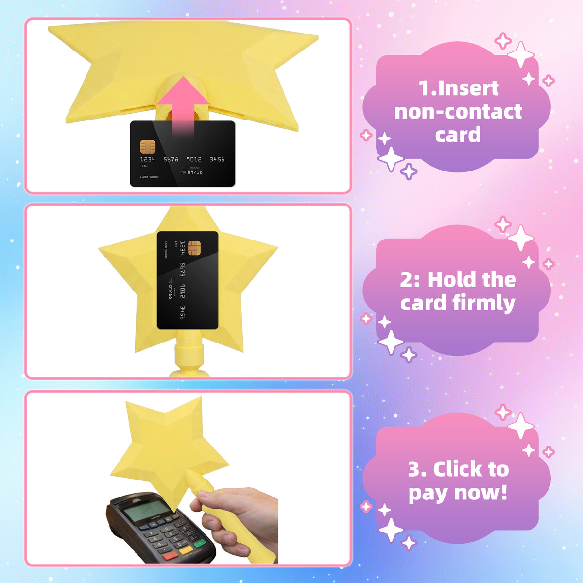 Star Wand Card Holder, 3D Printed Handheld Contactless Card Sleeve