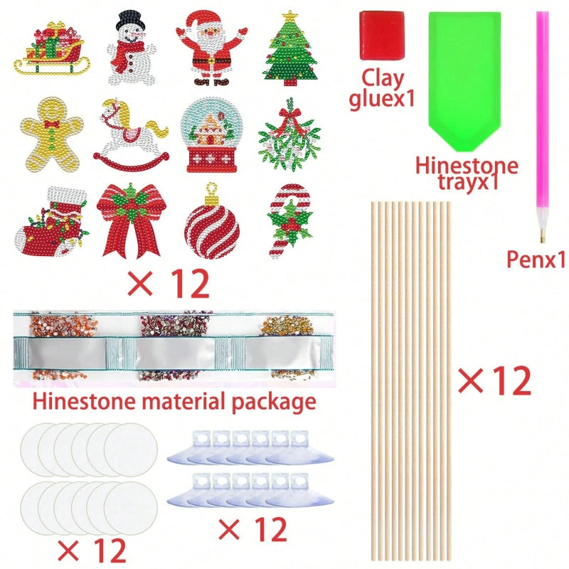 12 Sets Christmas Diamond Art Kits For Garden Decor Santa Claus Snowman
