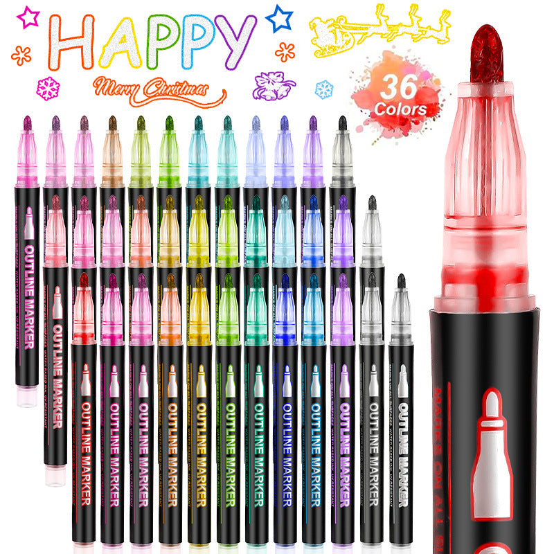 Double Line Outline Pen 24 Color Suit Dream Color Mark Fluorescent