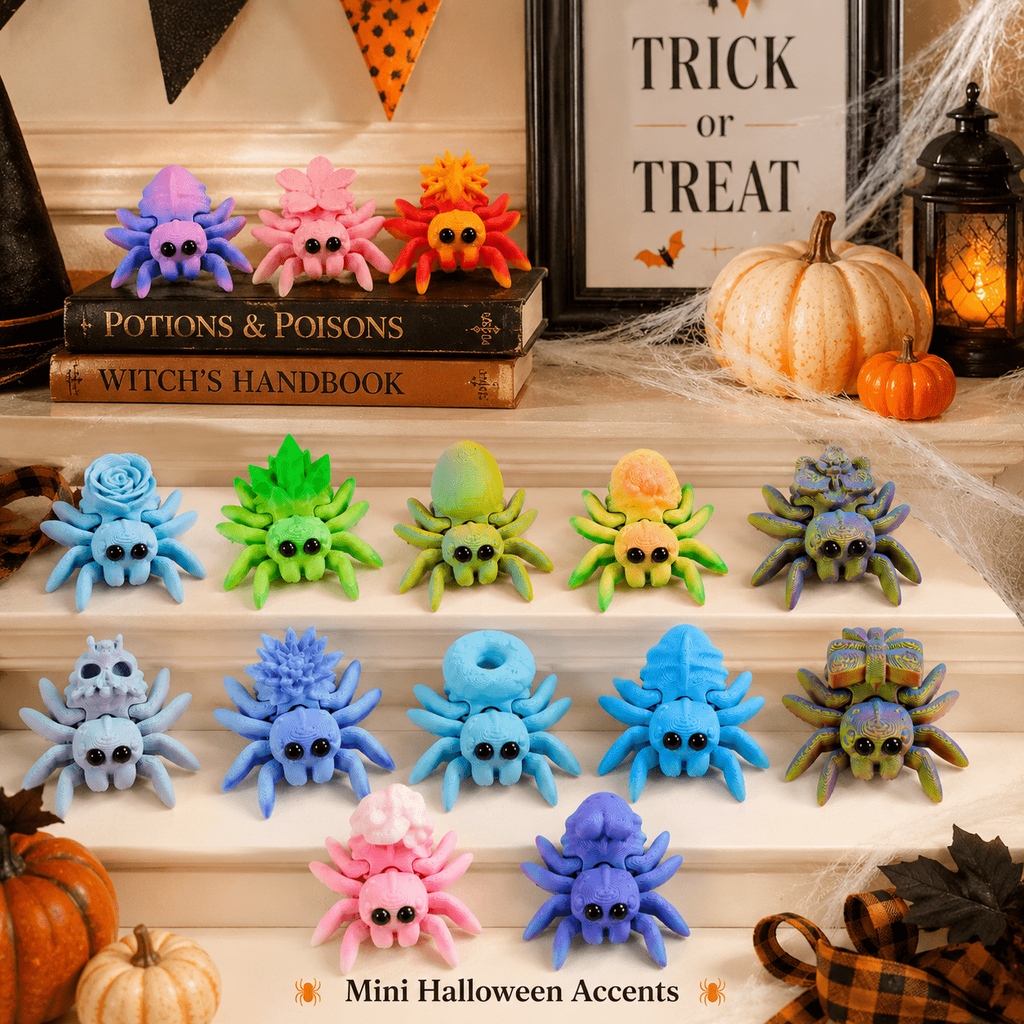 15PCS 3D Printed Mini Spider Figurine Set, Cute Assorted Seasonal Desk