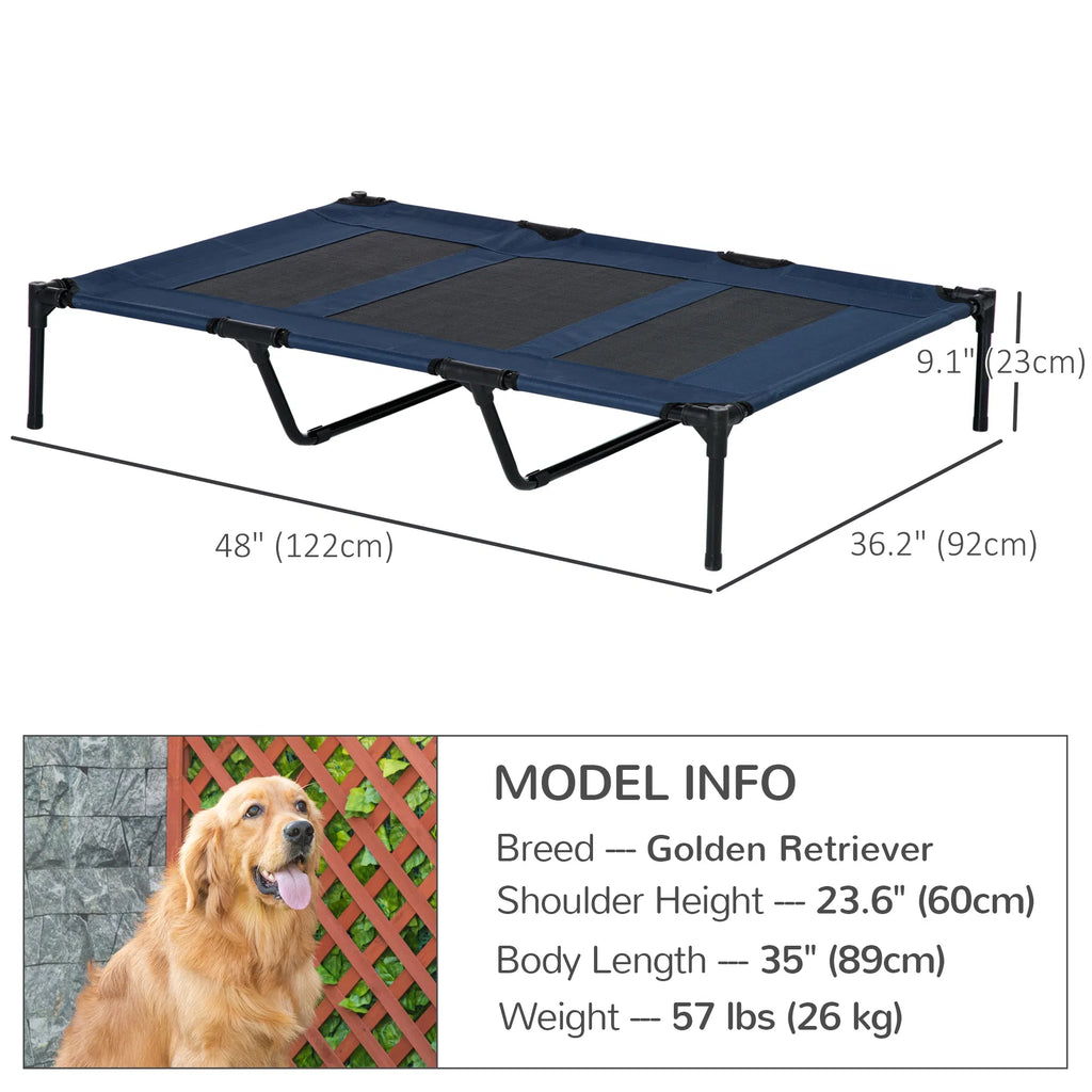 48" X 36" X 9" Elevated Pet Bed With Carrying Bag, Dark Blue