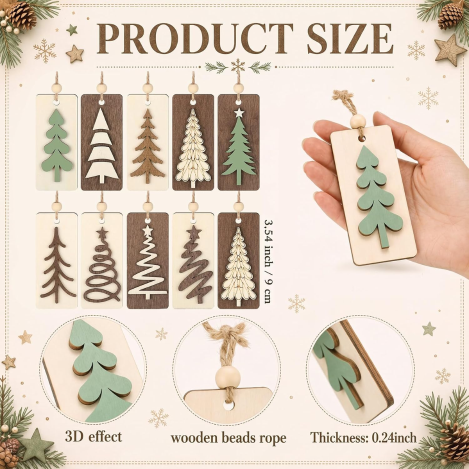 4Pcs Rustic Christmas Wooden Ornaments For Tree Decor