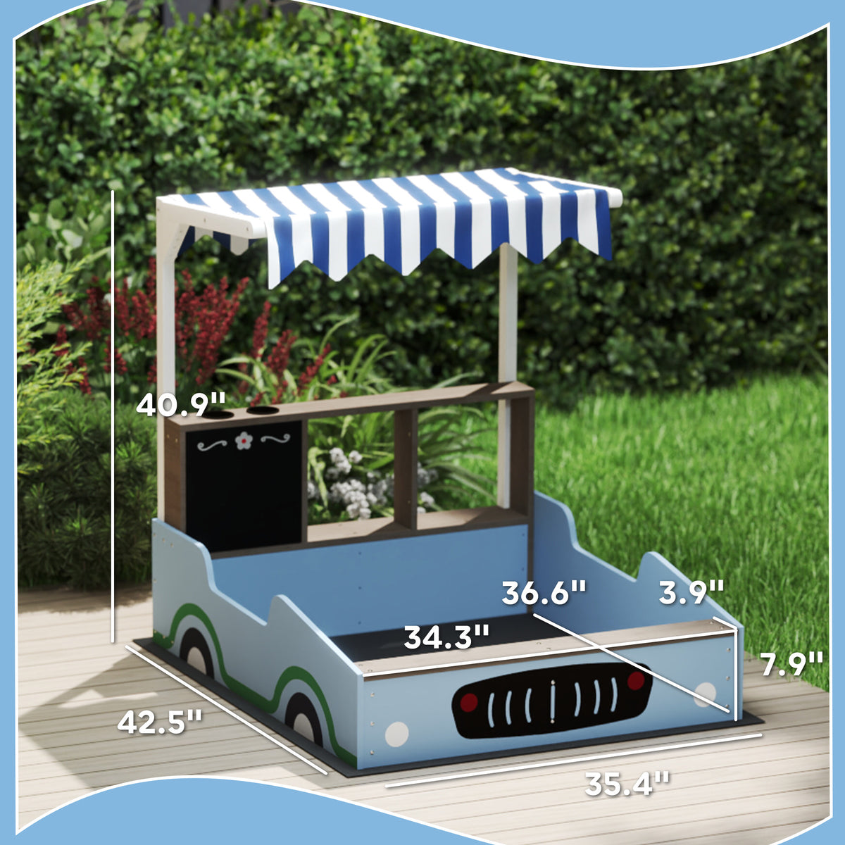 Kids Wooden Sandbox With Canopy With Bench Seats, Bottom Liner, Drawing