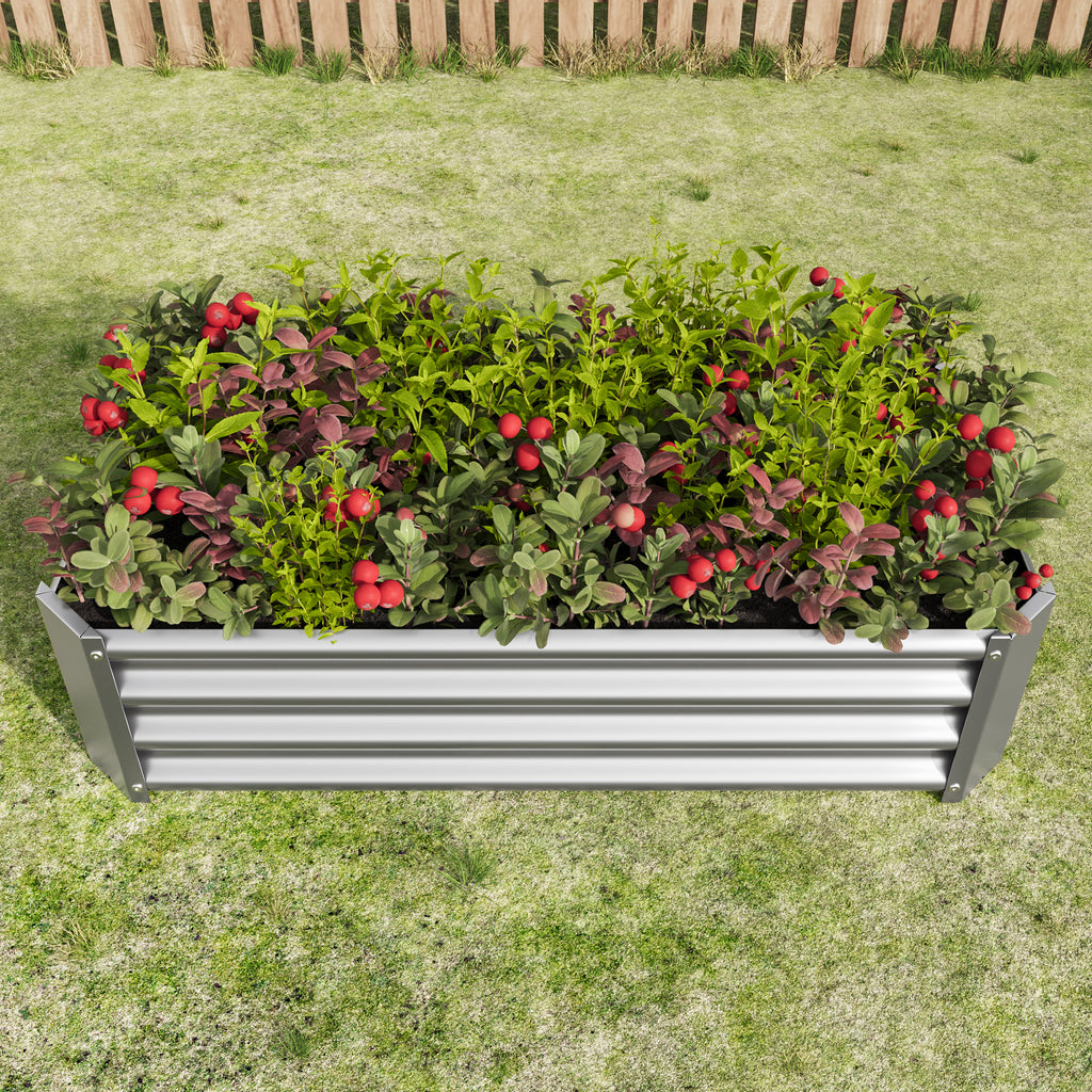 2PCS Silver 4×2×1ft Metal Raised Garden Bed, Rectangle Raised Planter