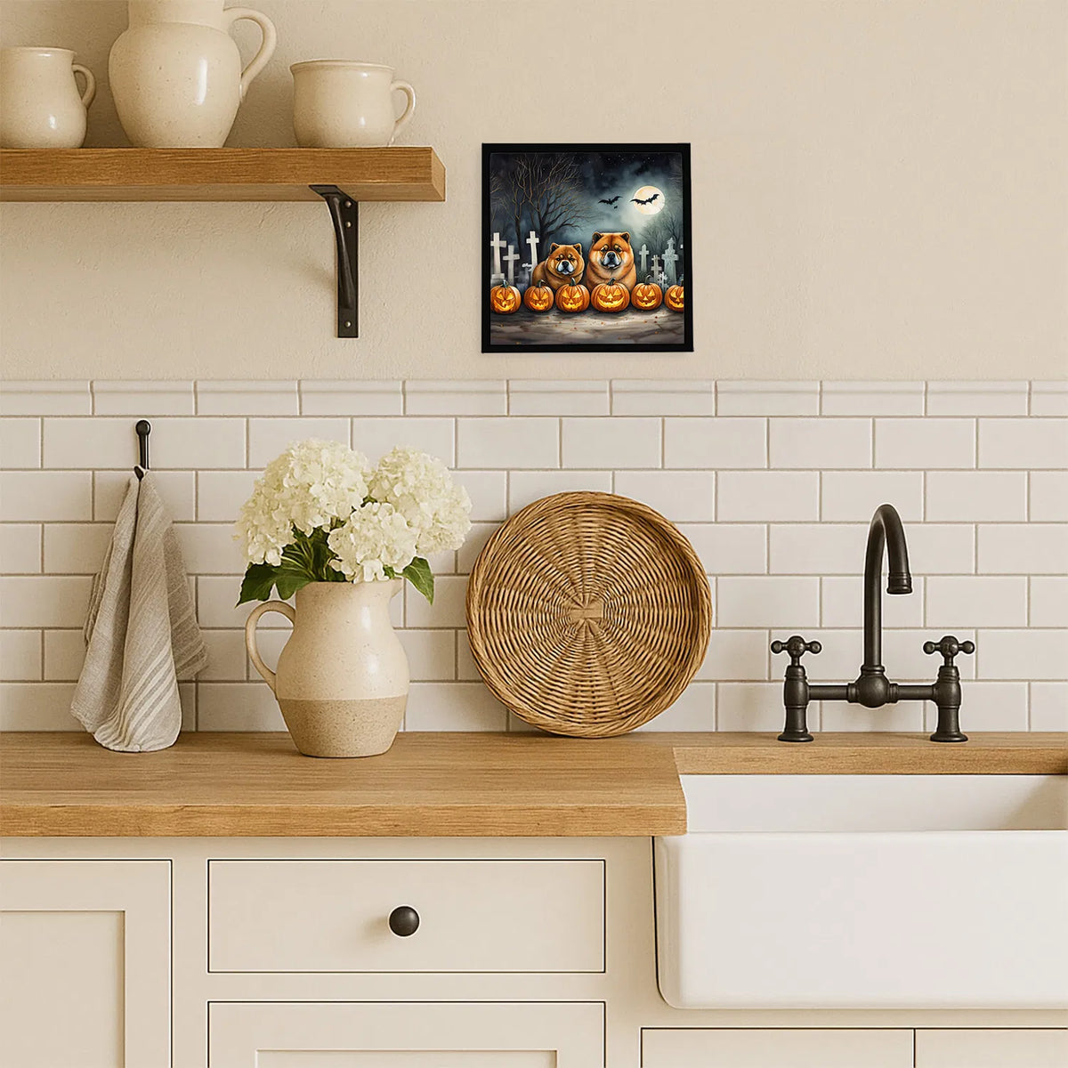 Chow Spooky Halloween Framed Metal Print Bathroom, Kitchen, Office