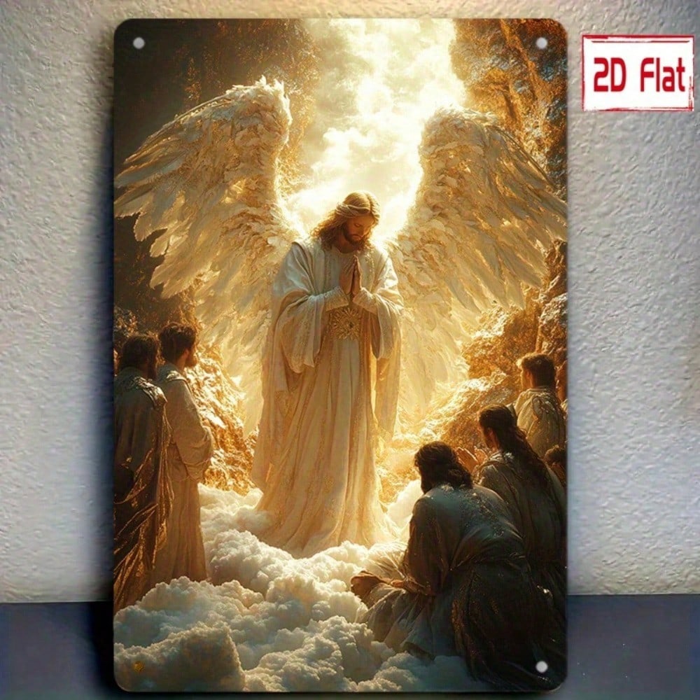 Angel Prayer Wall Plaque Metal Religious Art, 2D Flat Angel Scene Home