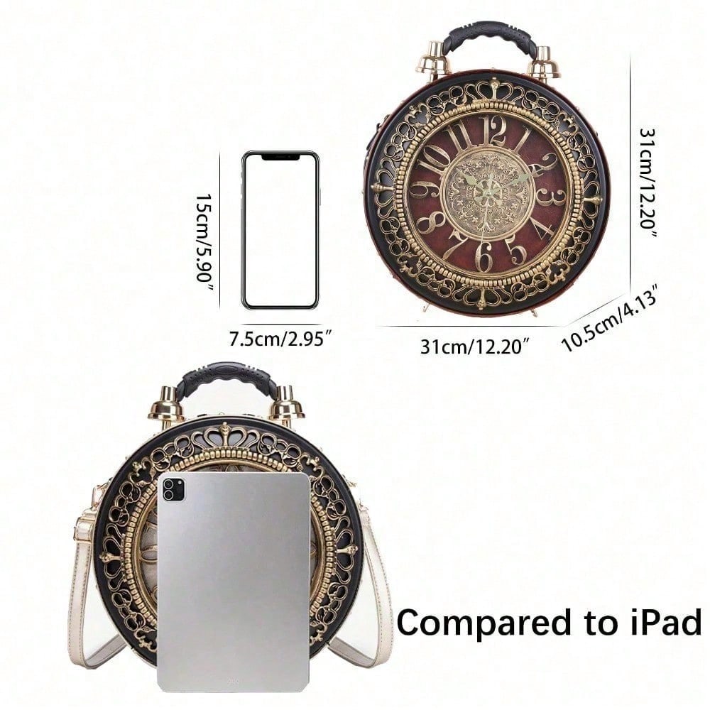 Retro Clock Shaped Crossbody Purse Handbags Women Shoulder Bag Vintage