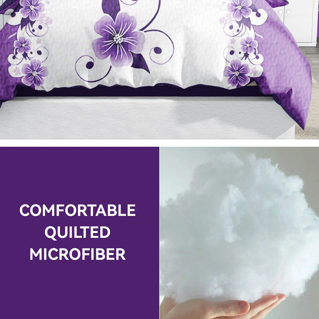 9-Piece Purple Floral Bedding & Curtain Set - Quilted Microfiber