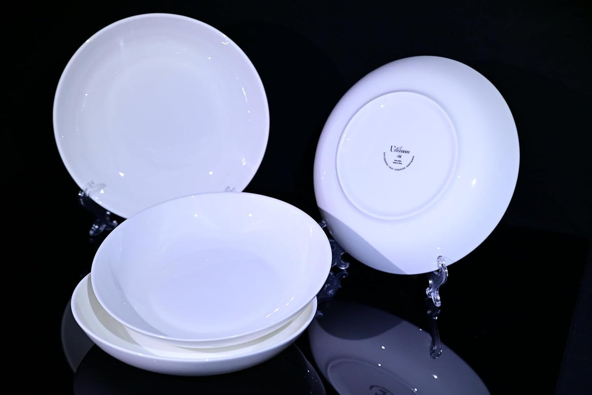 Lily Bone China Dinnerware Set, 4 Pieces, 8.5-inch White Pasta, Salad