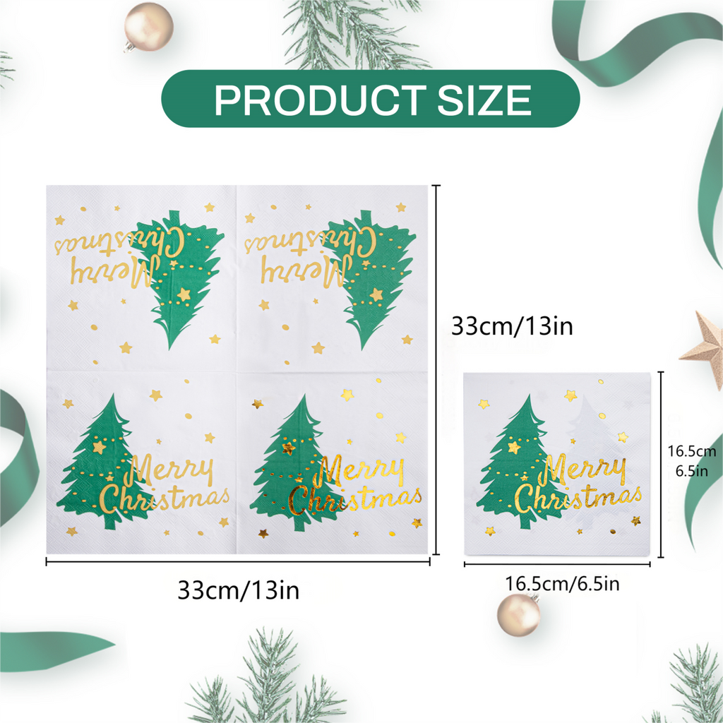 80 Pcs Christmas Napkins, Disposable Printed Xmas Tree Cocktail Napkins