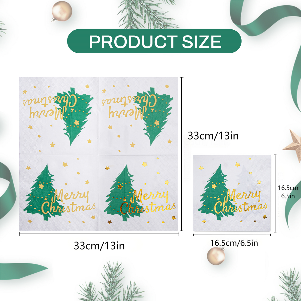 80 Pcs Christmas Napkins, Disposable Printed Xmas Tree Cocktail Napkins