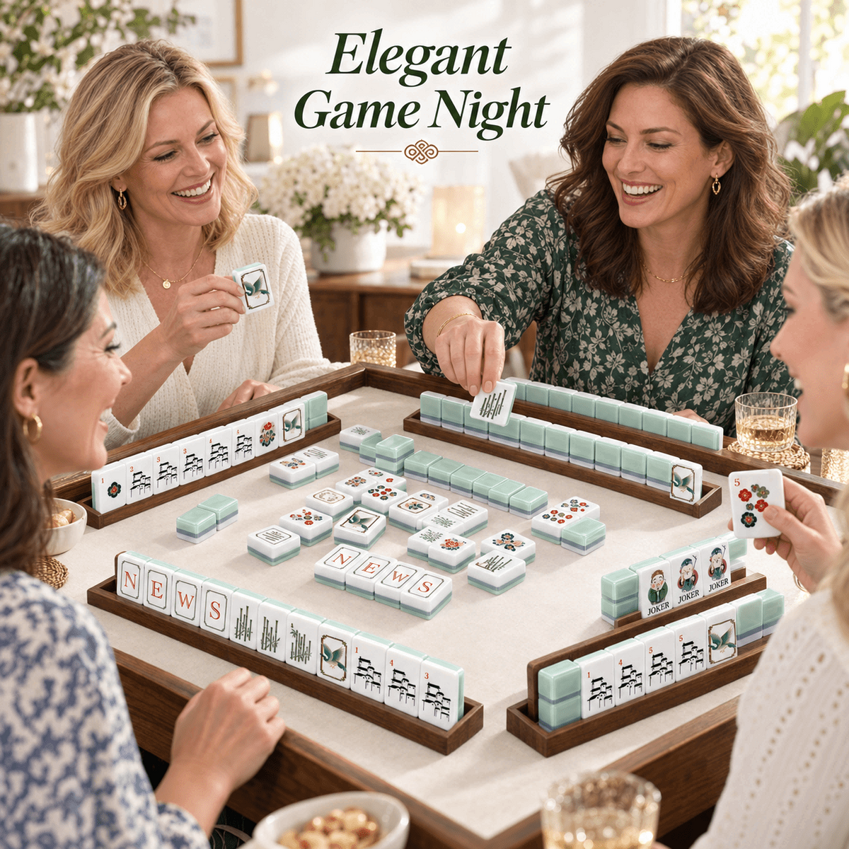 Elegant Acrylic Mahjong Set, Chinese Inspired American Mahjong Tiles
