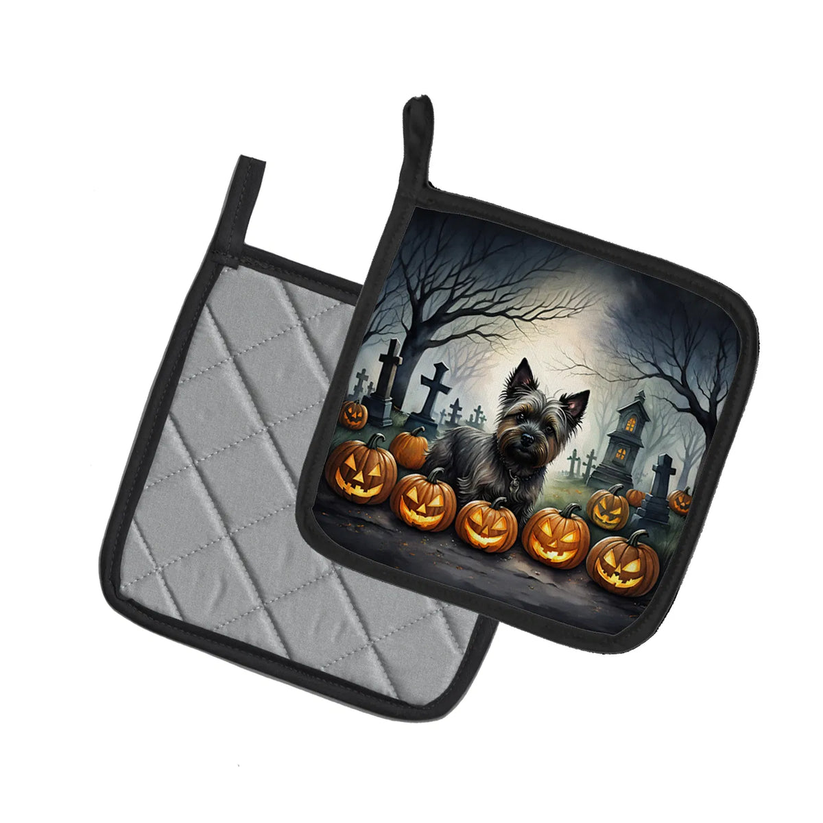 Cairn Terrier Spooky Halloween Pair Of Pot Holders Kitchen Heat