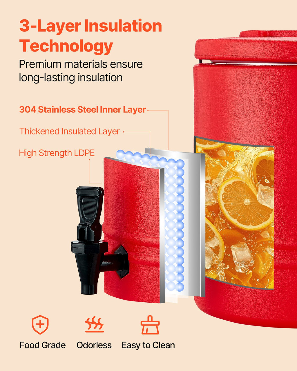 Insulated Beverage Dispenser For And Cold Drinks 8 Gal/30L Cooler Jug