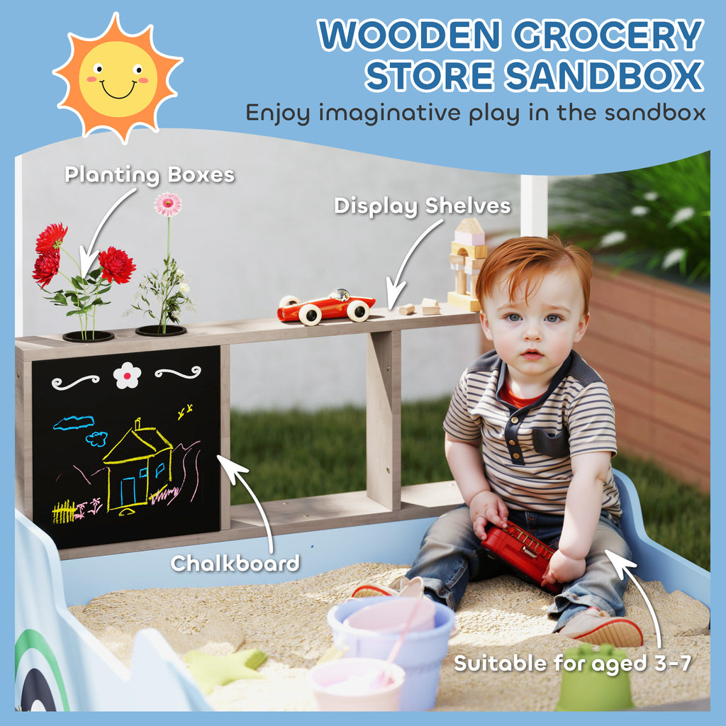 Kids Wooden Sandbox With Canopy With Bench Seats, Bottom Liner, Drawing