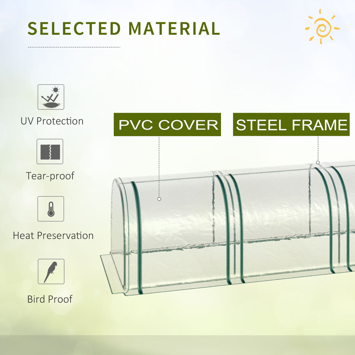 Portable Tunneled Greenhouse With 4 Zippered Doors, Water UV Fighting