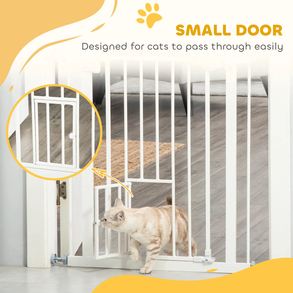 Pet Gate Extra Wide Press-mounted With Cat Door, Auto Closing Pet Gate