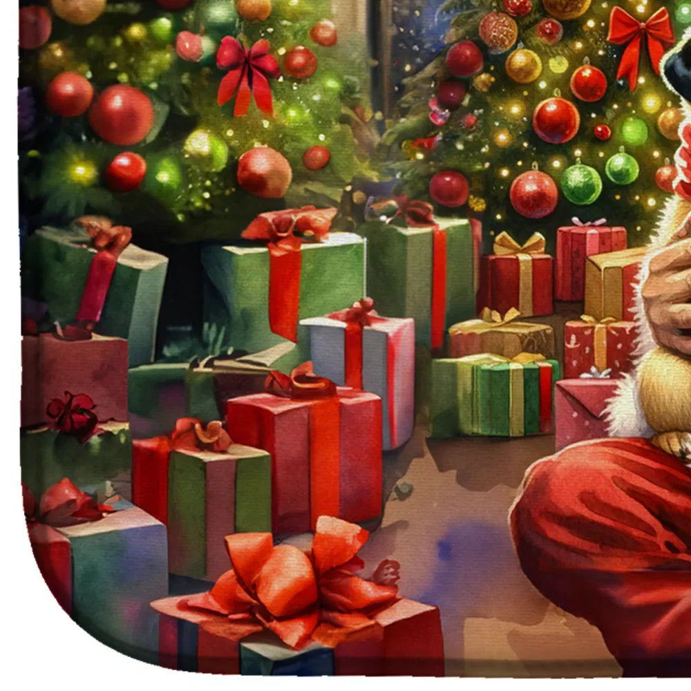 Fawn Pug And Santa Claus Dish Drying Mat Absorbent Dish Drying Mat Pad