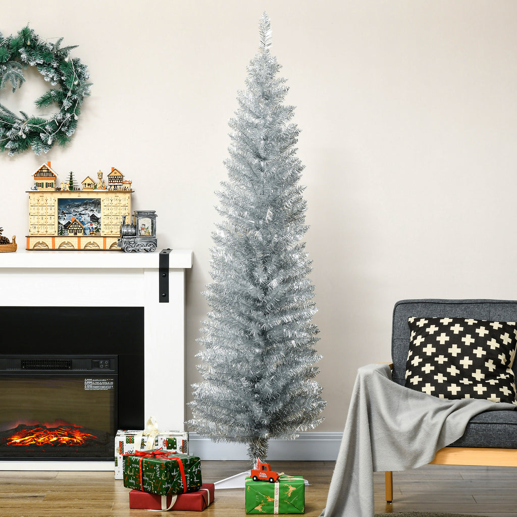 6' Artificial Pencil Christmas Tree, Slim Xmas Tree With 390 Realistic