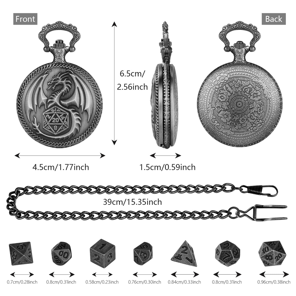 Creative Thick Chain Pocket Watch Set, Equipped With 7 Mini DND Game