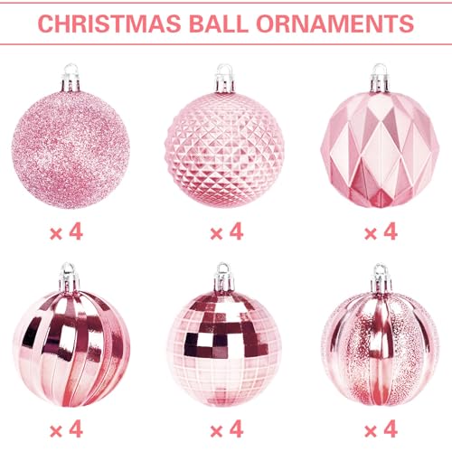 24PCSPink Christmas Ball Ornaments, 60mm Shatterproof Tree Decorplastic
