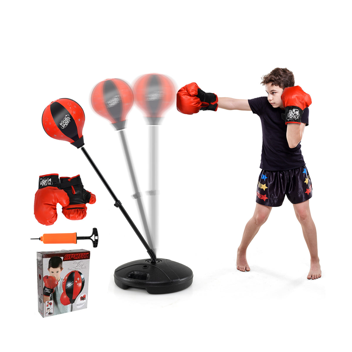 Kids Adjustable Stand Punching Bag Toy Set With Boxing Glove-red