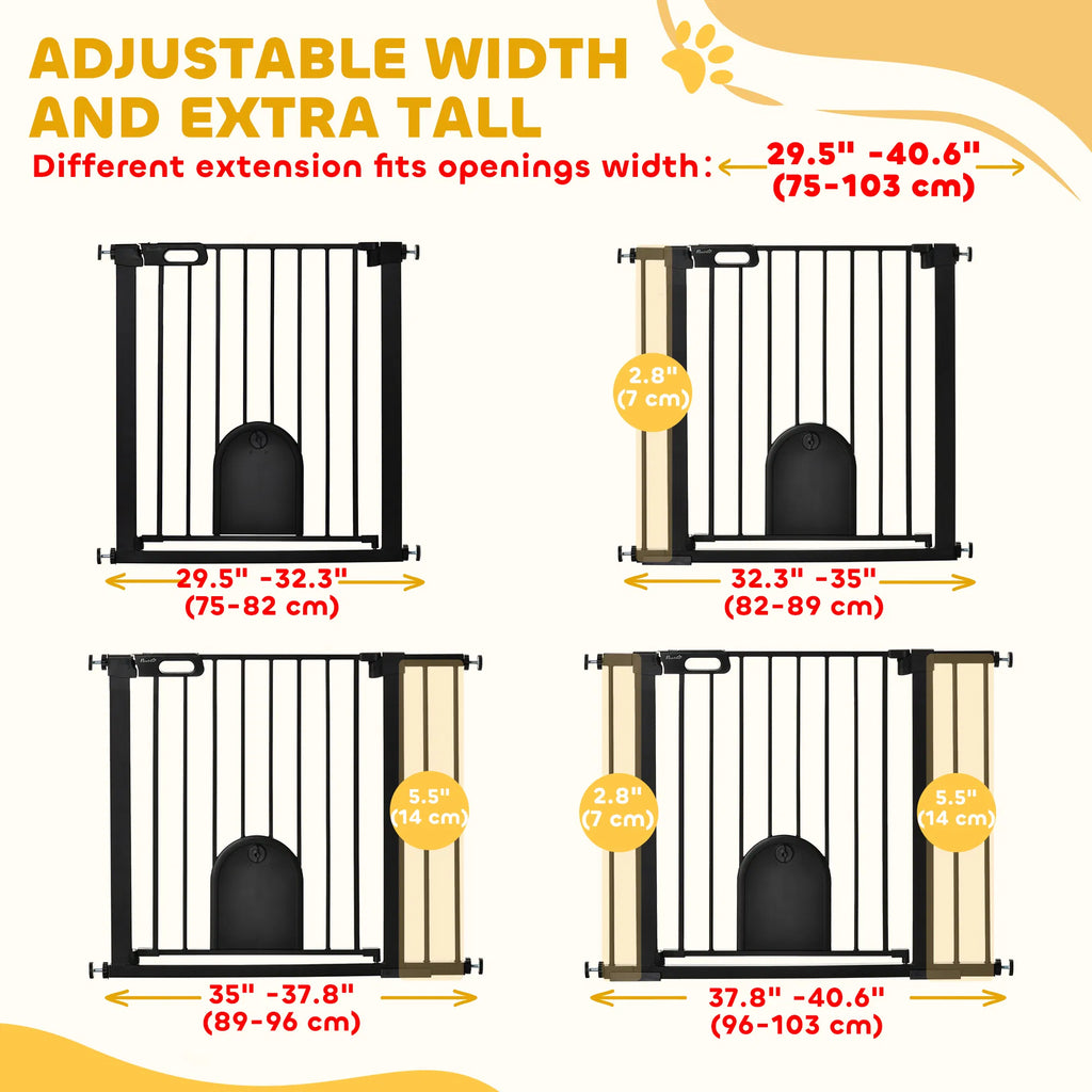 30"-41" Extra Wide Pet Gate Barrier With Small Door, 30"H Dog Gate