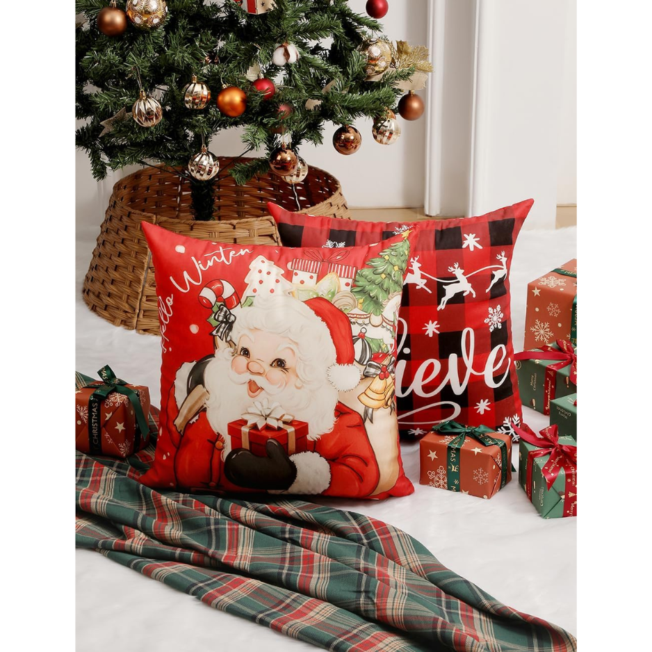 Christmas Pillow Covers 18x18 4Pcs Double Sided Winter Home Decor Soft