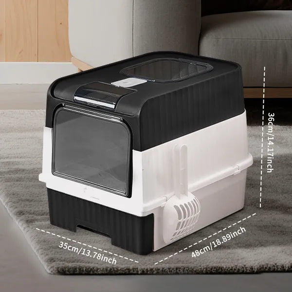 Fully Enclosed Magic Cube Litter Box, Top&front Entry, Pull-out Drawer