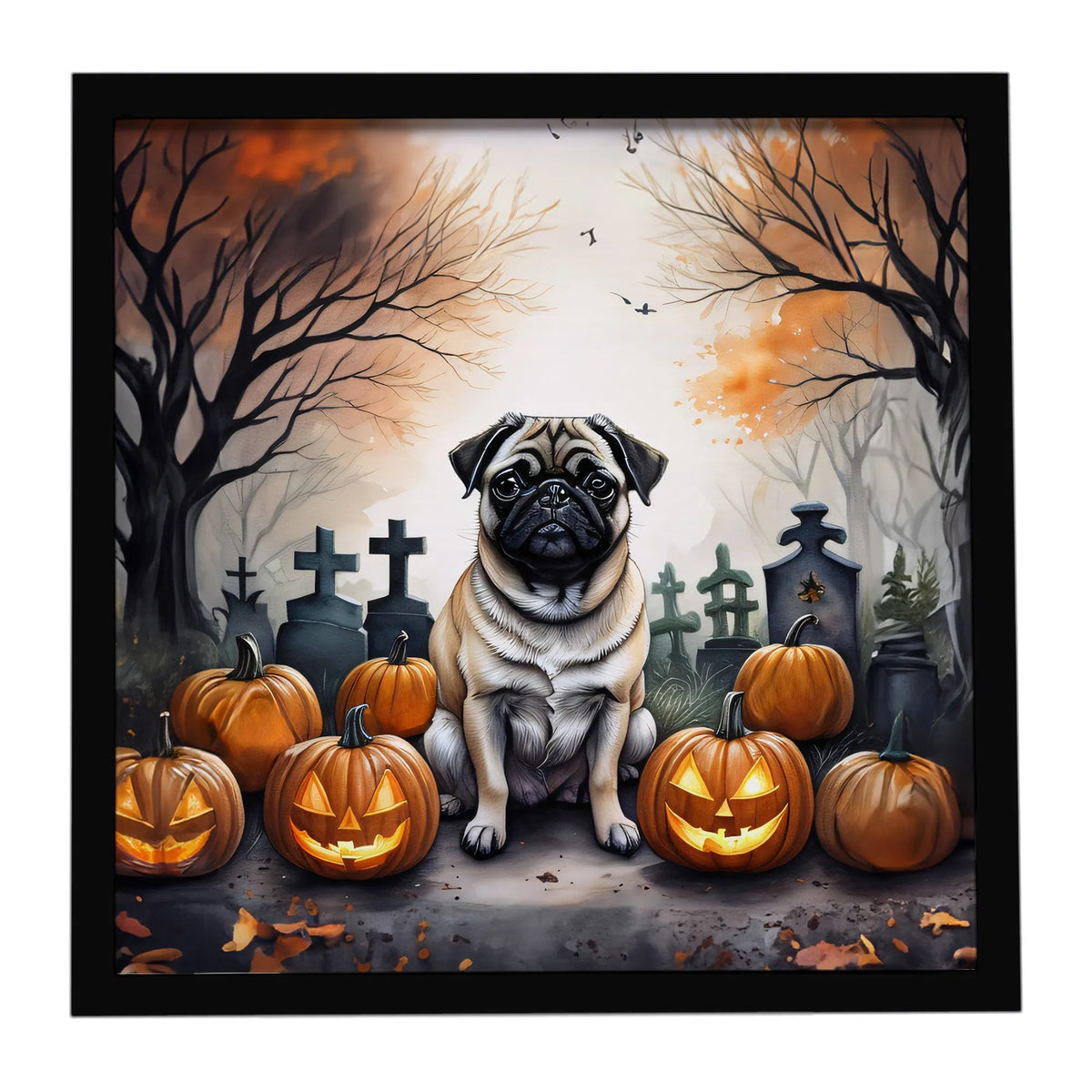 Fawn Pug Spooky Halloween Framed Metal Print Bathroom, Kitchen, Office