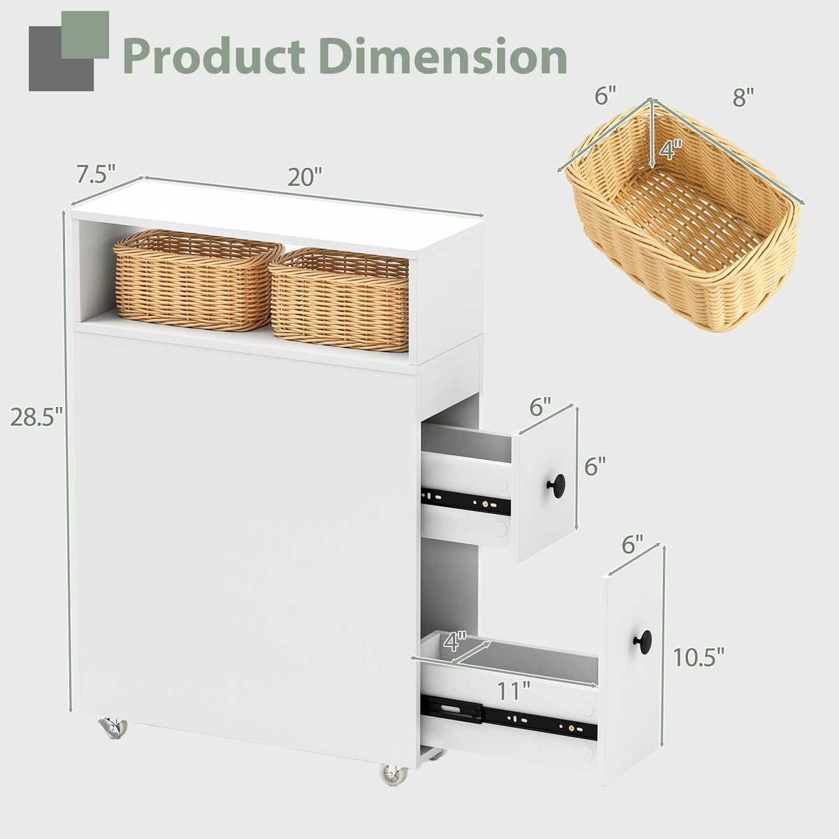 Slim Bathroom Cabinet Wooden Toilet Organizer With Deep Slide Out