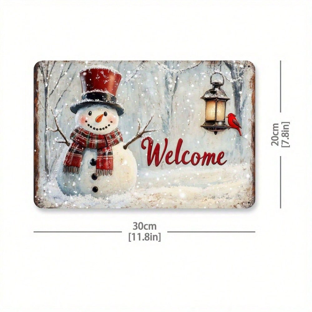 1pc Rustic Snowman And Bird Christmas Welcome Sign, Welcome Sign, Iron