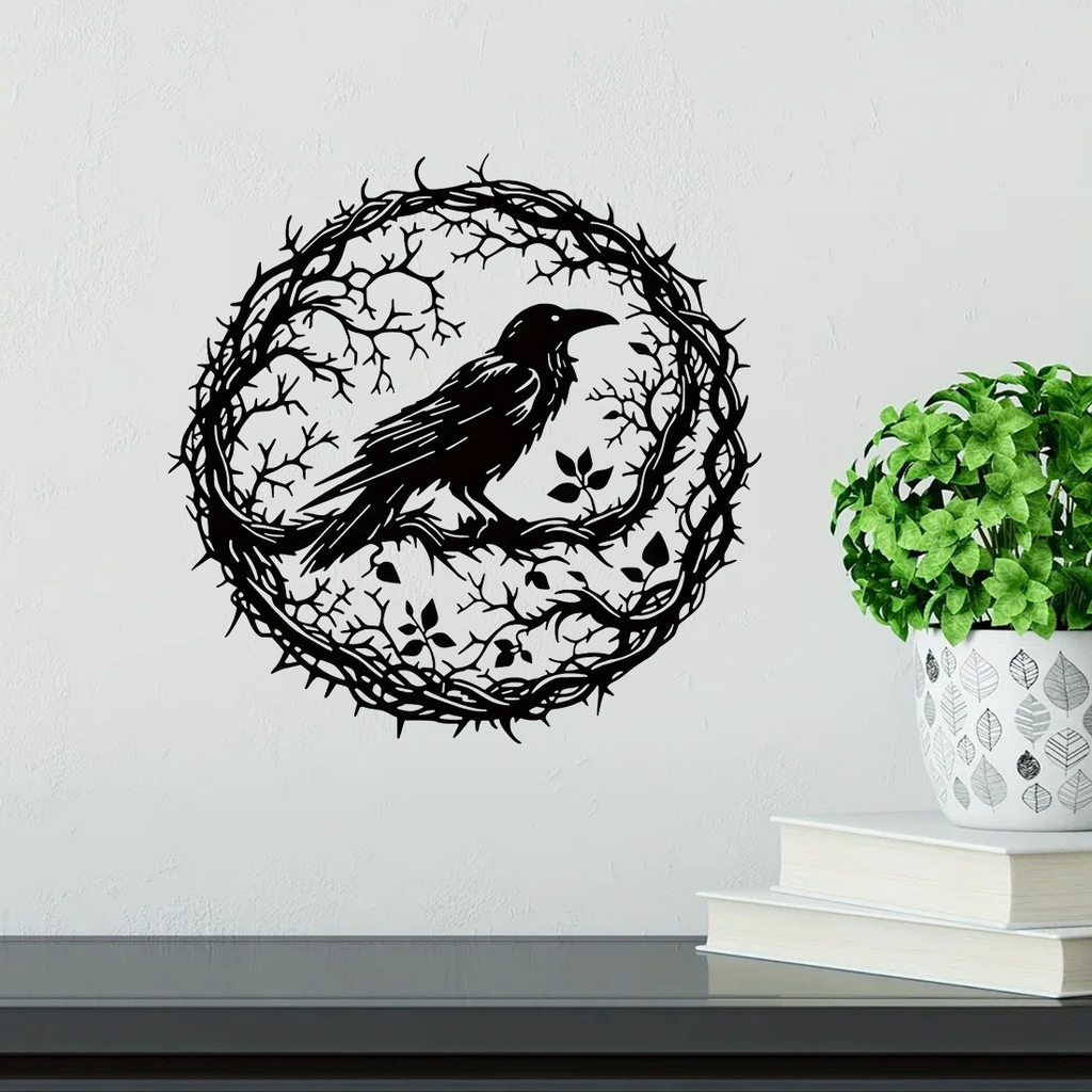 Gothic Black Metal Crow Wall Art - Vintage Industrial Iron Bird