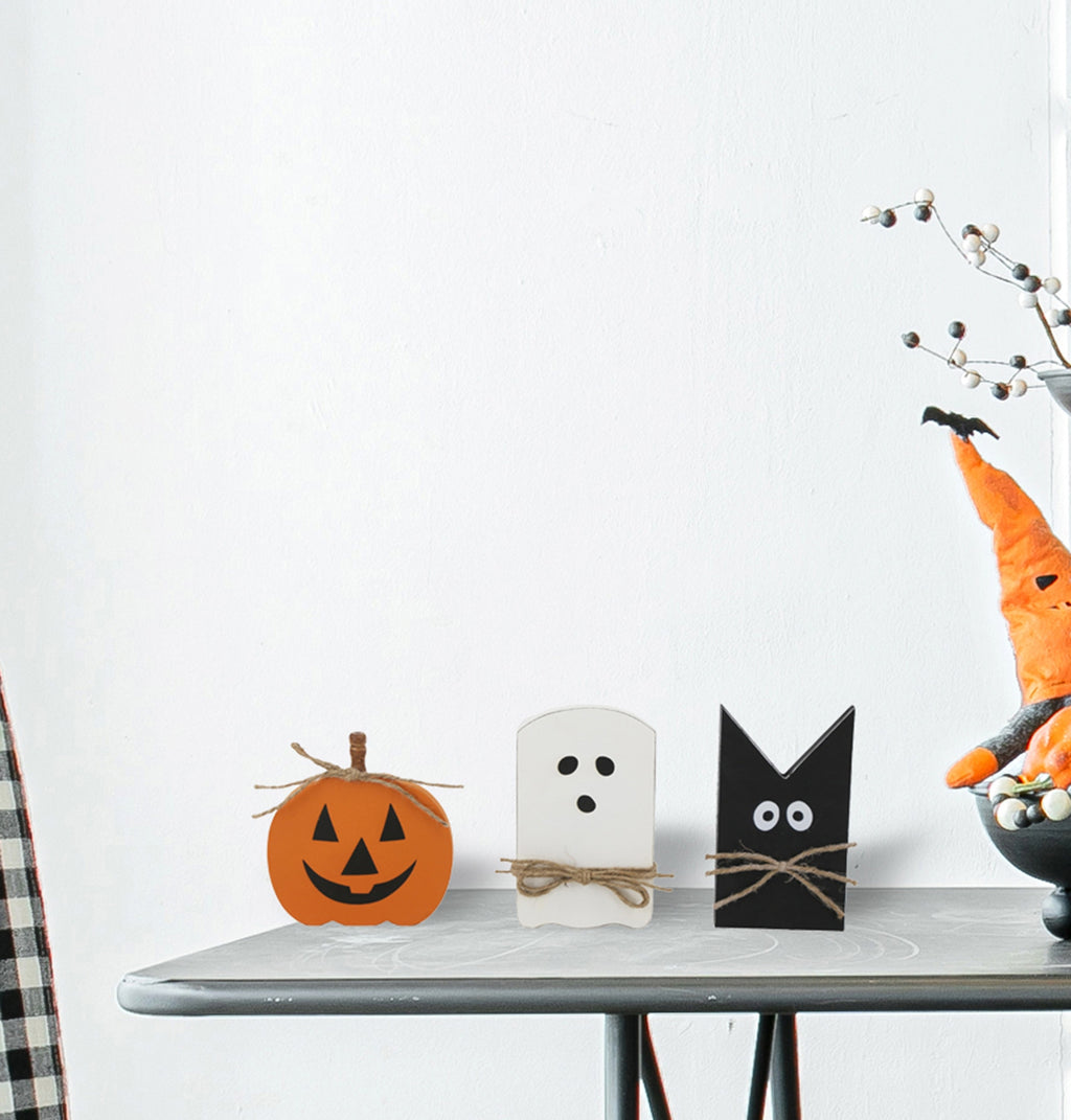 Set Of 3 Halloween Holiday Table Decor, White: 4.8x8" Black: 4.5x8"