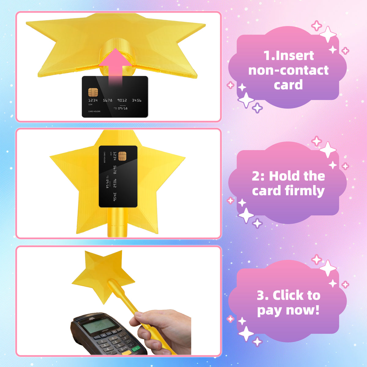 Star Magic Wand Credit Card Holder, Fantasy Star Shaped Card Display