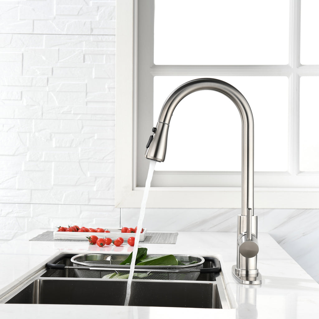 Single Handle High Pull Out Kitchen Faucet, Single-stage Stainless