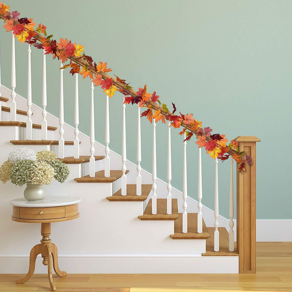 2 Pack 5.9 Ft Artificial Maple Leaf Garland, 7 Color Fall