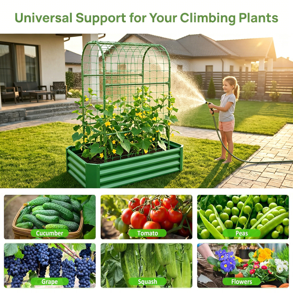 2-in-1 Raised Garden Bed With Trellis - 59" Tall Arch Planter Box
