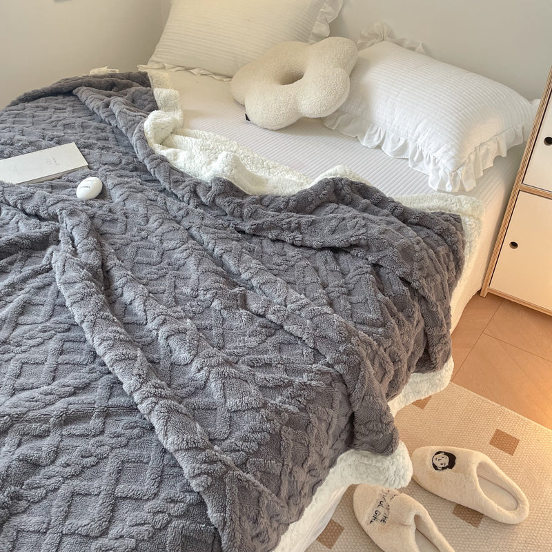 1PC Reversible Sherpa Throw Blanket, Textured Plush Warm Blanket