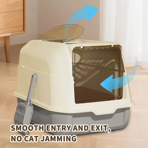Extra Large Dual-entry Cat Litter Box, Convertible Open&enclosed, Gray