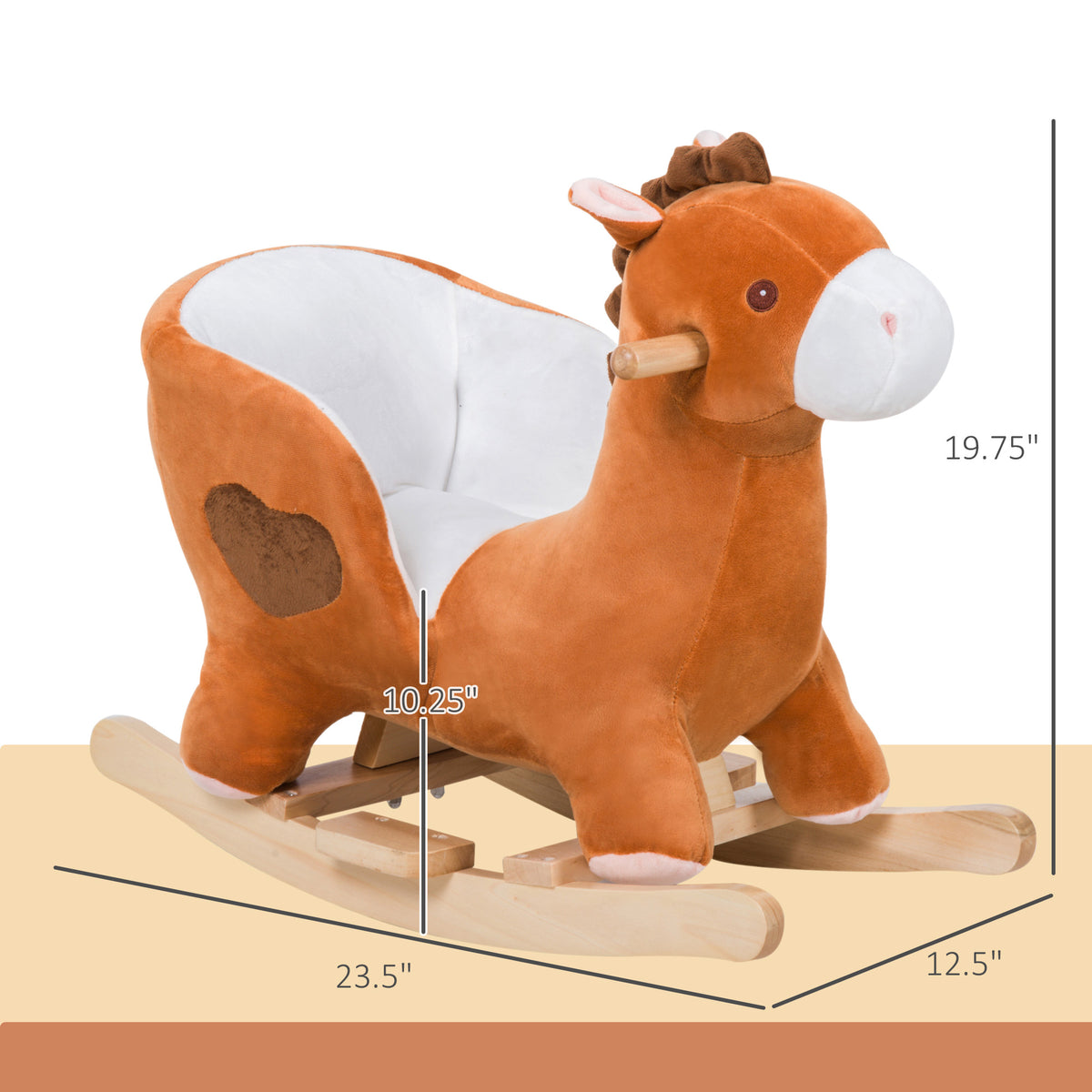 Kids Ride On Rocking Horse, Plush Animal Toy Sturdy Wooden Rocker