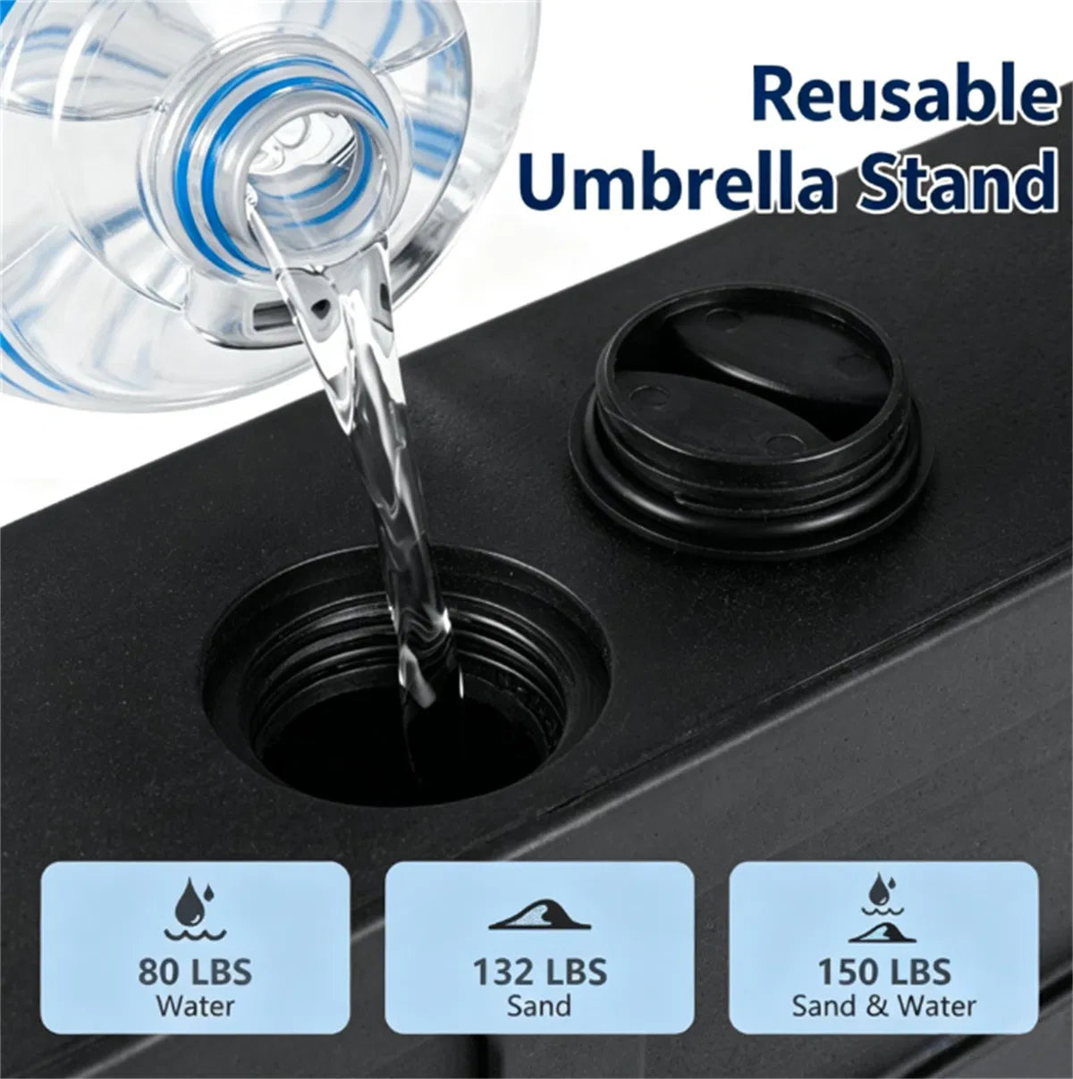 Black Fillable Umbrella Base With Wheels & Brakes, Heavyduty Water/sand